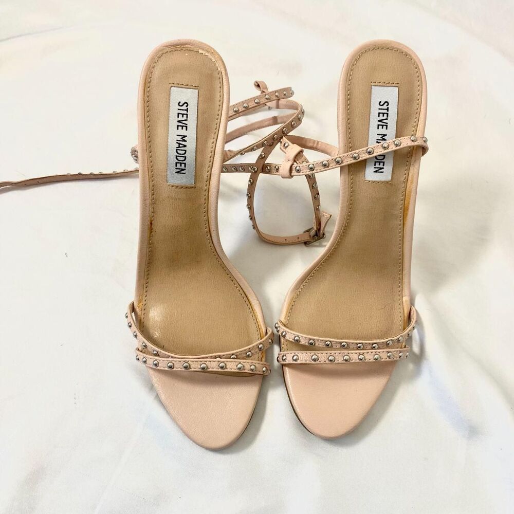 Steve Madden Model Wish Blush Pink Leather Studded Lace-Up High Heels US 8.5 - Picture 2 of 6